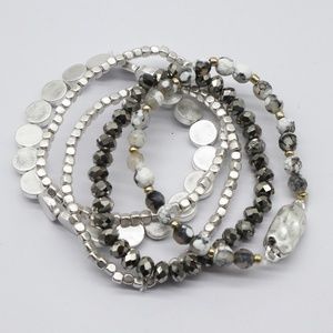NEW! Metal and Natural Stone Silver Bracelet Set